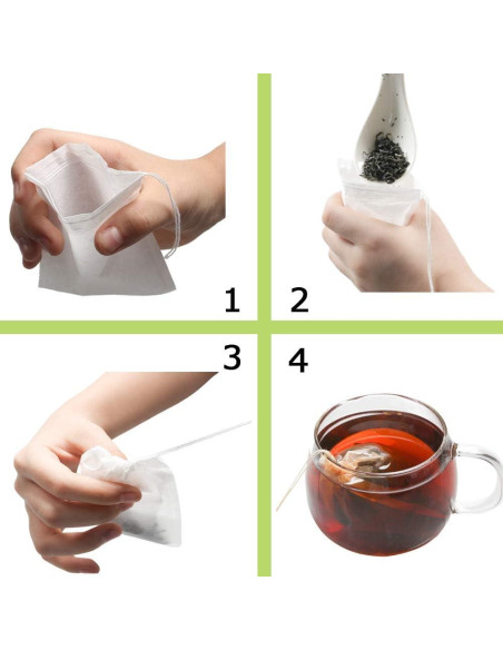 Bolsas de Filtro de Té Tinkee 100 Piezas 10x8 cm Biodegradables