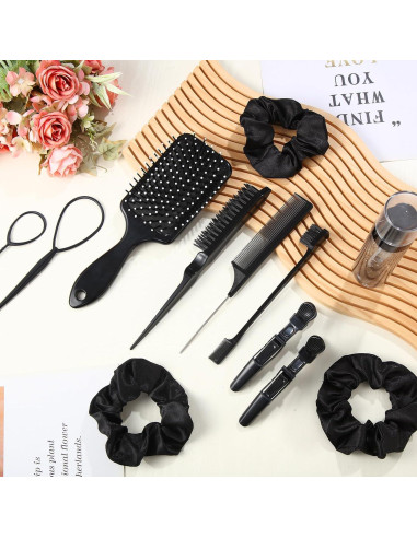 Juego de Cepillos para Cabello ProSuites 15 Pcs Negro