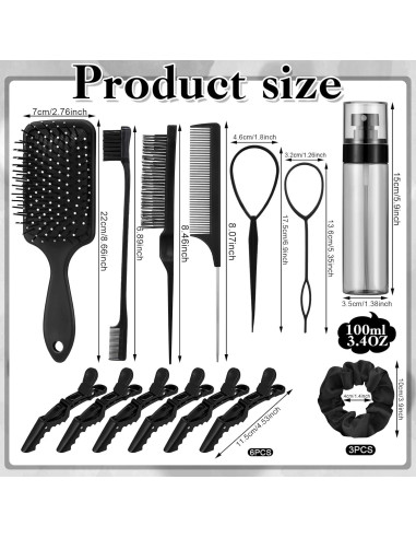 Juego de Cepillos para Cabello ProSuites 15 Pcs Negro