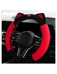 Funda de Volante de Coche DXNQ con Orejas de Gato Negro y Rojo