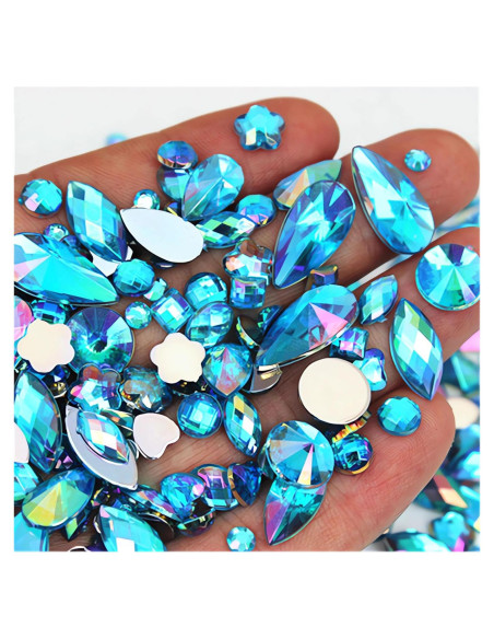 Mezcla de 1440 gemas acrílicas Aguamarina AB 3-10mm para manualidades