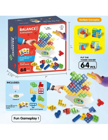 Juego de Apilamiento Tetra Tower Gdaytao - 64 Piezas Educativo