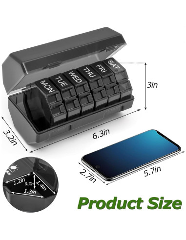 Organizador Semanal de Pastillas Yaklim 28 Compartimentos Negro
