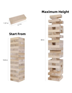 Juego de Torre de Caída Gigante GOTHINK 60 Piezas Madera 96.5 cm 2
