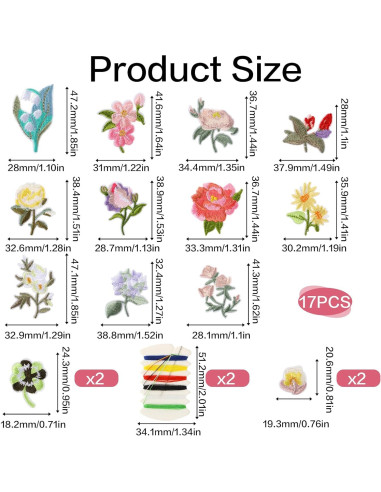 15 Piezas Parche Bordado Flores KALIONE para Planchar y Coser