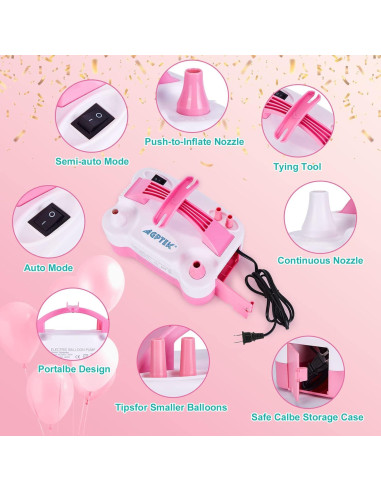 Bomba de Aire Eléctrica AGPtEK para Globos 600W Rosa y Blanca