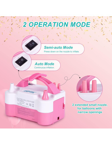 Bomba de Aire Eléctrica AGPtEK para Globos 600W Rosa y Blanca