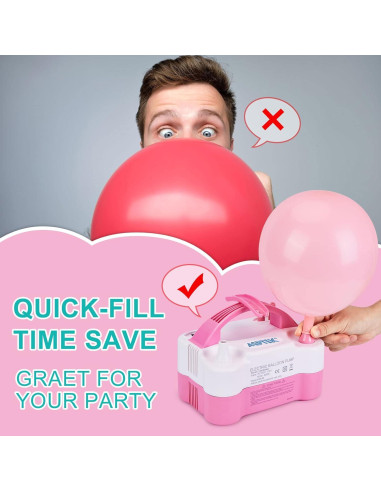 Bomba de Aire Eléctrica AGPtEK para Globos 600W Rosa y Blanca