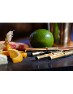 Popotes Flexibles de Acero Inoxidable HalmBrüder - Set de 8 Oro 2