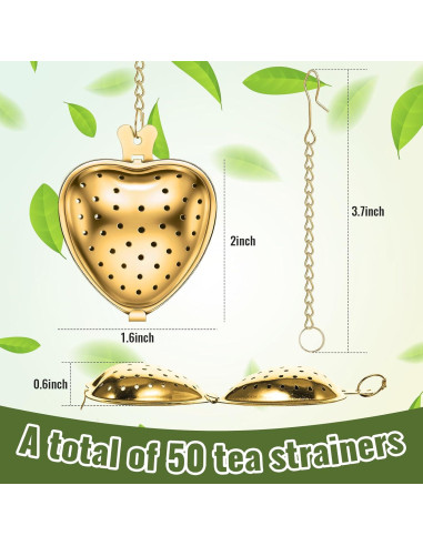 Colador de Té de Acero Inoxidable Sumind 50 Pcs Corazón Oro