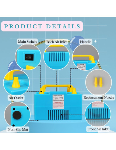 Bomba de Aire Eléctrica Borosino 1000W para Globos Doble Capa