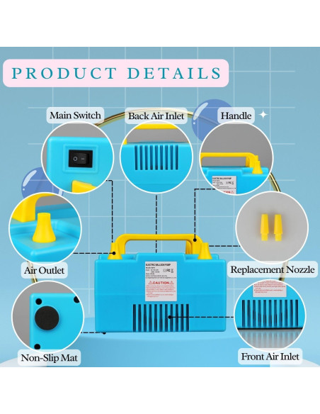 Bomba de Aire Eléctrica Borosino 1000W para Globos Doble Capa