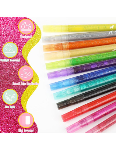 12 Marcadores Brillantes de Glitter Pagather 0.7mm Punta Fina