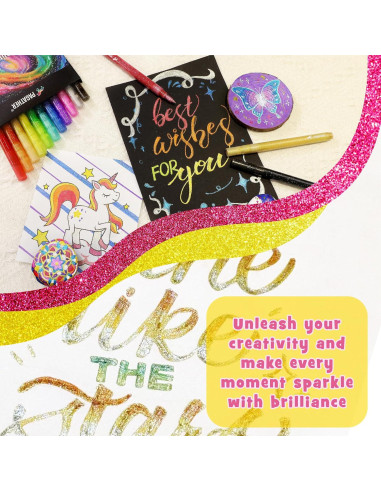 12 Marcadores Brillantes de Glitter Pagather 0.7mm Punta Fina