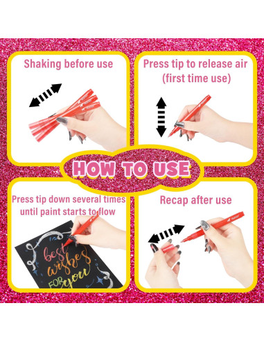 12 Marcadores Brillantes de Glitter Pagather 0.7mm Punta Fina