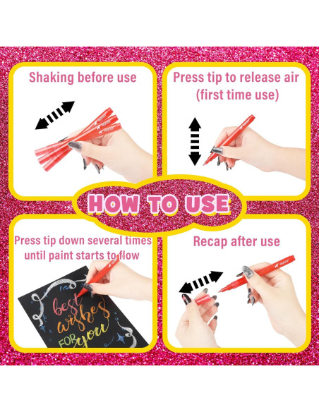 12 Marcadores Brillantes de Glitter Pagather 0.7mm Punta Fina