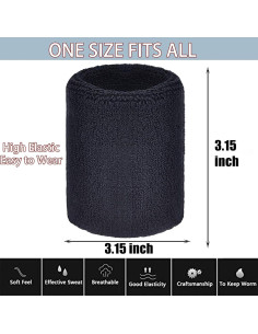 Muñequera Deportiva Magicorange 2 Pares Algodón 8x8cm Negra 2