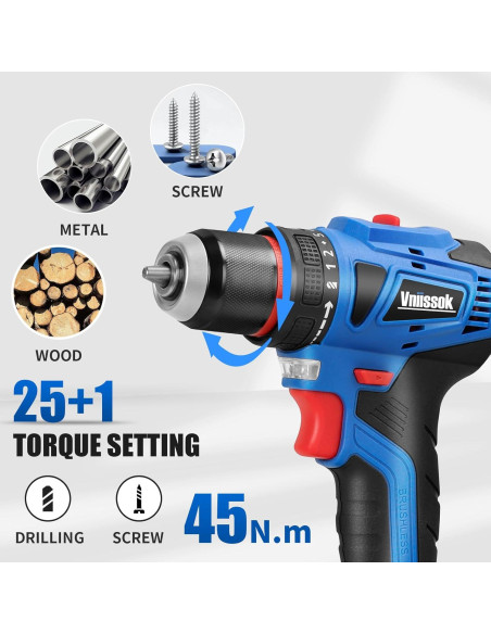 Taladro Inalámbrico Vniissok 18V con Luz LED y Accesorios Taladro Inalámbrico Vniissok 18V con Luz LED y Accesorios