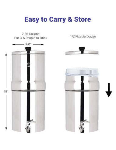 Filtro de Agua por Gravedad AquaEasy 8.5L Acero Inoxidable Mate