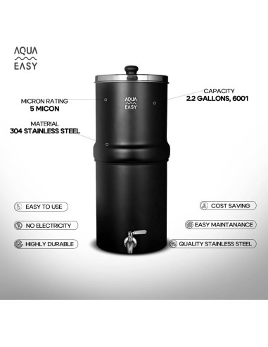 Filtro de Agua por Gravedad AquaEasy 8.5L Acero Inoxidable Mate