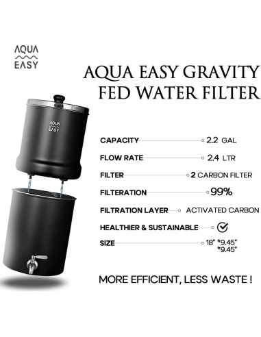 Filtro de Agua por Gravedad AquaEasy 8.5L Acero Inoxidable Mate