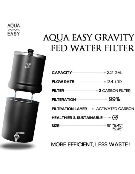Filtro de Agua por Gravedad AquaEasy 8.5L Acero Inoxidable Mate