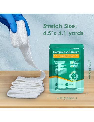 8 Paquetes de Gasa Comprimida Estéril SuccorWare 11.43 cm x 3.81 m