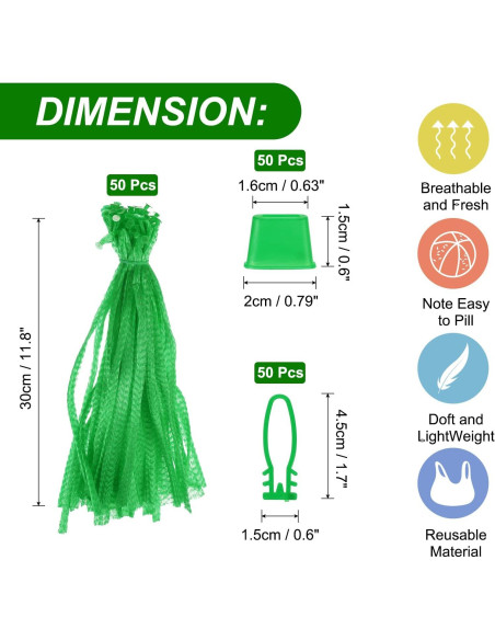 Bolsas de Malla Reutilizables uxcell 30 cm Verde 50 Piezas