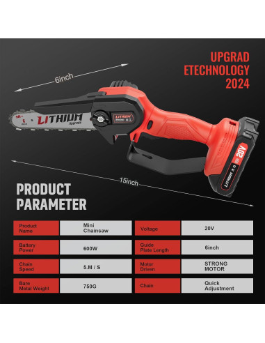 Sierra de Cadena Mini Inalámbrica Fostex 6" 600W Batería Doble