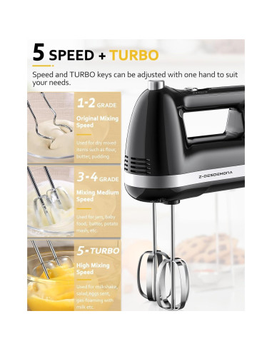 Mezclador de Mano Eléctrico Z-DESDEMONA 300W 5 Velocidades Turbo