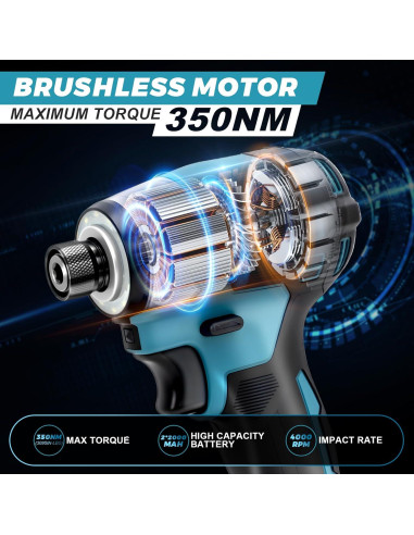 Destornillador de Impacto HECUSAM 350 N.m Inalámbrico 2 Baterías