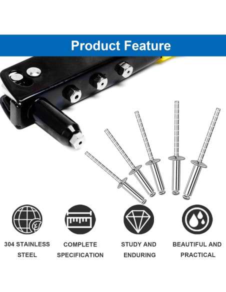 Kit de Remaches de Acero Inoxidable 304 - 110 Piezas 7 Tamaños