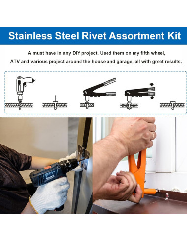 Kit de Remaches de Acero Inoxidable 304 - 110 Piezas 7 Tamaños