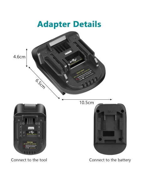 Adaptador de Batería KUNLUN DM18M para Makita 18V con USB