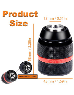 Mandril Sin Llave YUEARN 1/2"-20UNF para Milwaukee M18, 1.5-13 mm 2