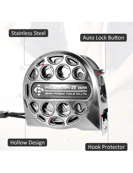 Cinta Métrica Retráctil 7.5m KarHoeGern Acero Inoxidable