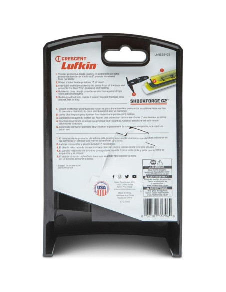 Cinta Métrica Magnética Shockforce G2 Crescent Lufkin 7.62m