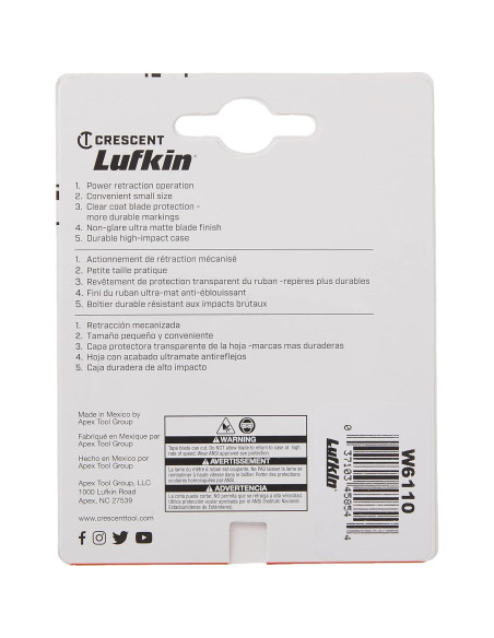 Cinta Métrica Pocket Lufkin 3 m Amarillo W6110 Compacta