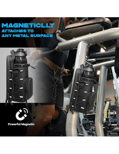 Bolsa de Gimnasio Magnética JACZZO Negra con Soporte para Botellas