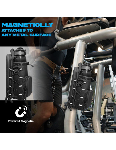 Bolsa de Gimnasio Magnética JACZZO Negra con Soporte para Botellas