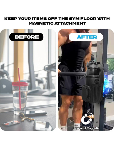 Bolsa de Gimnasio Magnética JACZZO Negra con Soporte para Botellas