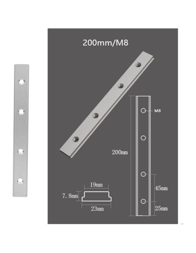 Barra de inglete deslizante Hilitand 200mm M8 aluminio