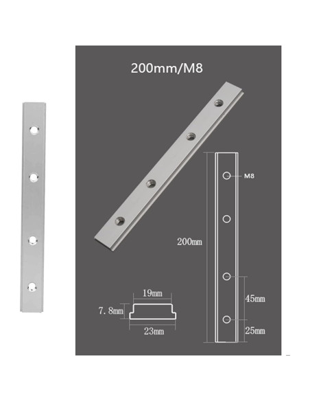 Barra de inglete deslizante Hilitand 200mm M8 aluminio