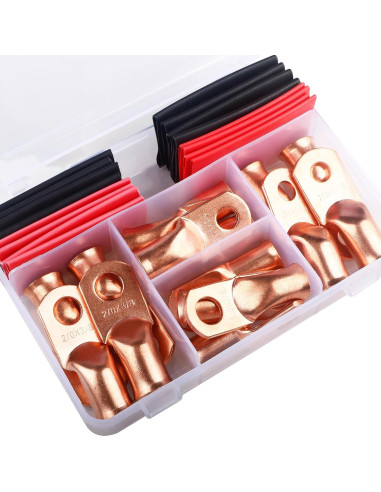 Kit 32Pcs Terminales de Cable de Batería Cobre 1/0 2/0 AWG