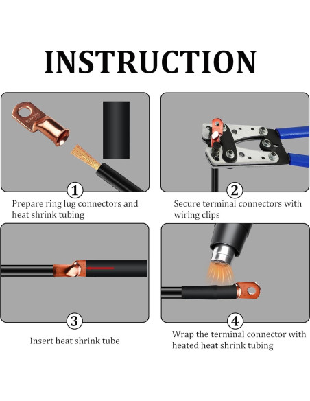 Kit 32Pcs Terminales de Cable de Batería Cobre 1/0 2/0 AWG Kit 32Pcs Terminales de Cable de Batería Cobre 1/0 2/0 AWG