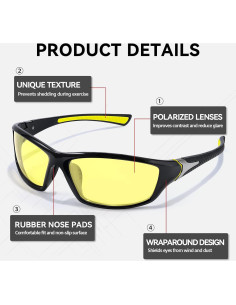 Gafas de Conducir de Noche SIPHEW Amarillas Polarizadas Unisex 2