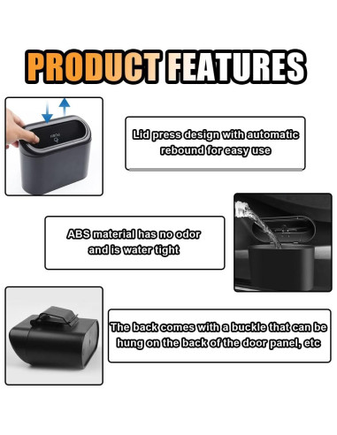 Mini Basurero de Coche GLSOWEE Negro a Prueba de Agua 15.8x6.5cm