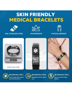 Pulsera Médica de Silicona TheLuckyTag con Código QR 24cm 2