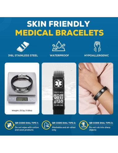 Pulsera Médica de Silicona TheLuckyTag con Código QR 24cm