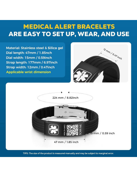 Pulsera Médica de Silicona TheLuckyTag con Código QR 24cm